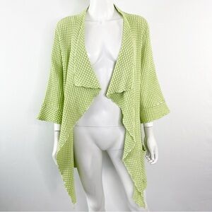 Focus Lime Green Waffle-Knit Waterfall Open Front Cardigan Size M Lagenlook
